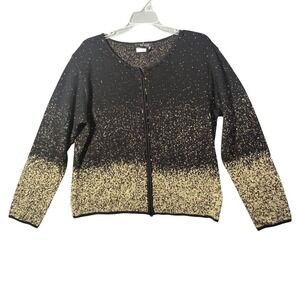 Ruby Cho Women's XL Black Gold Speckled Full Zip‎ Cardigan Sweater Beaded Accent